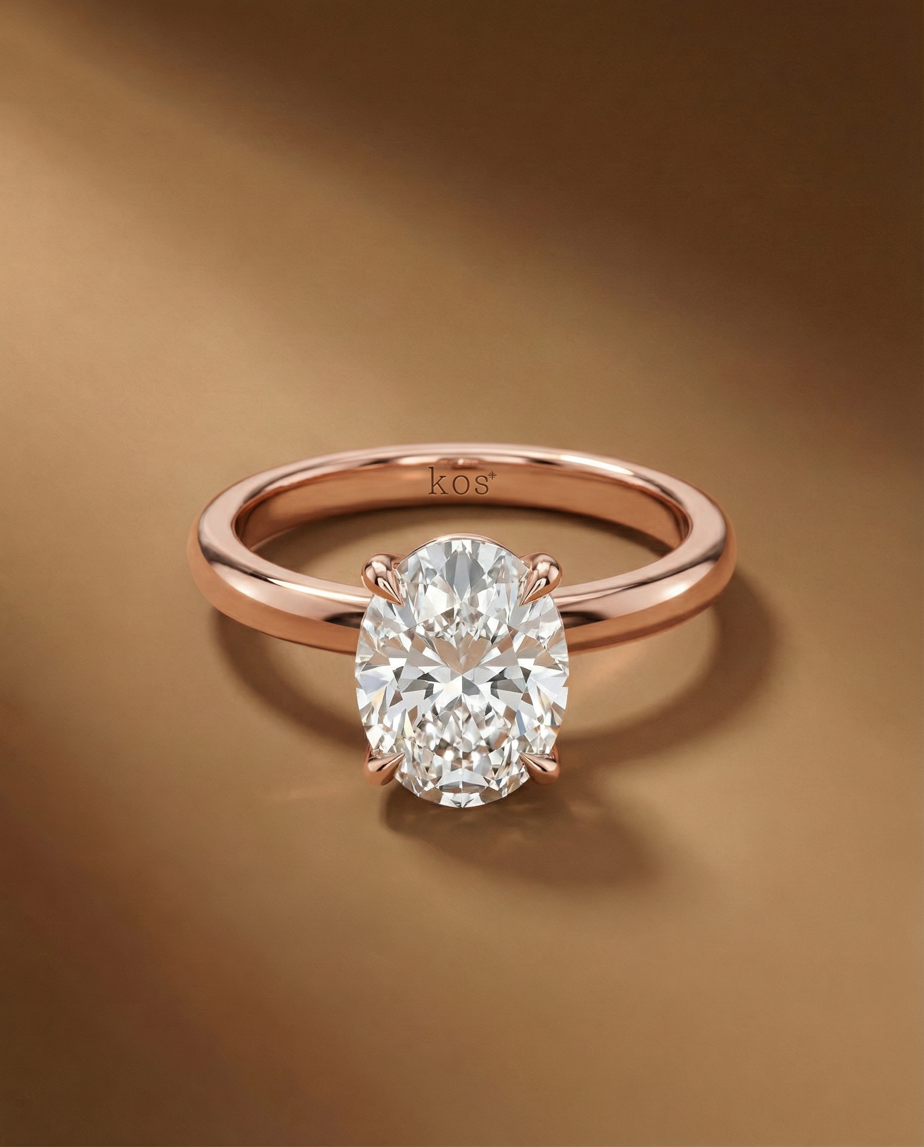 แหวนเพชรไข่ ตัวเรือนเรียบสี Rose Gold