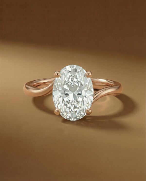 แหวนหมั้น Rose Gold ดีไซน์ก้าน Twist ประดับเพชร Oval-Cut-แบรนด์-kos