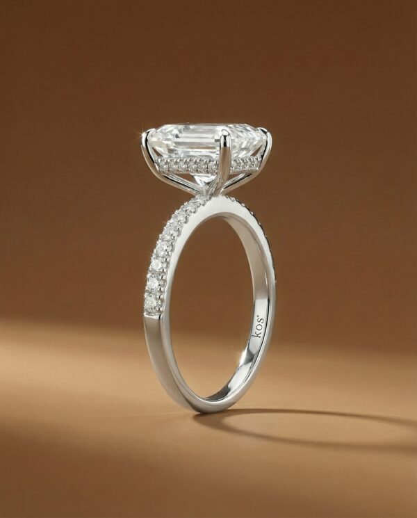 แหวนหมั้น-เพชรแท้-Emerald-Cut-Hidden-Halo-ก้านเพชร