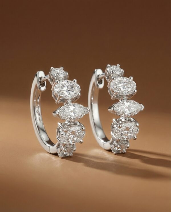 ต่างหูเพชรห่วงดีไซน์ Multi-Shape ตัวเรือนทองคำขาว