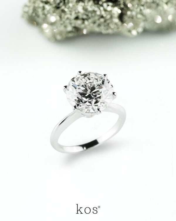 แหวนแต่งงานเพชรแท้ Round Classic Solitaire ขนาด 4 กะรัต บนตัวเรือนเรียบหรู