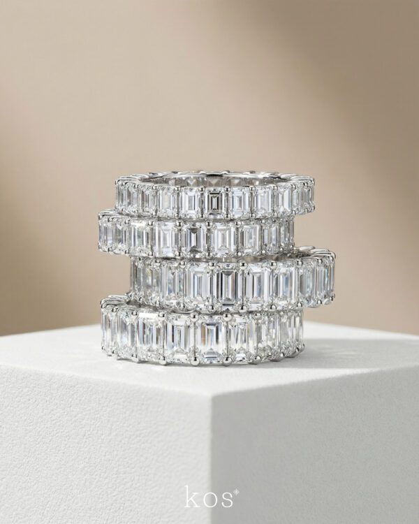 แหวนเพชรรอบนิ้ว เพชรทรง Emerald Cut