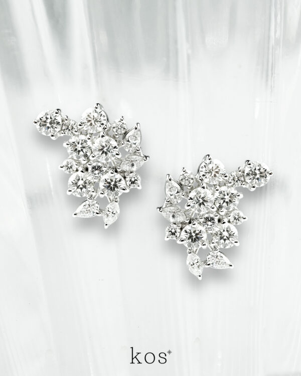 ต่างหูเพชรแท้ Mixed Shape Cluster Earrings