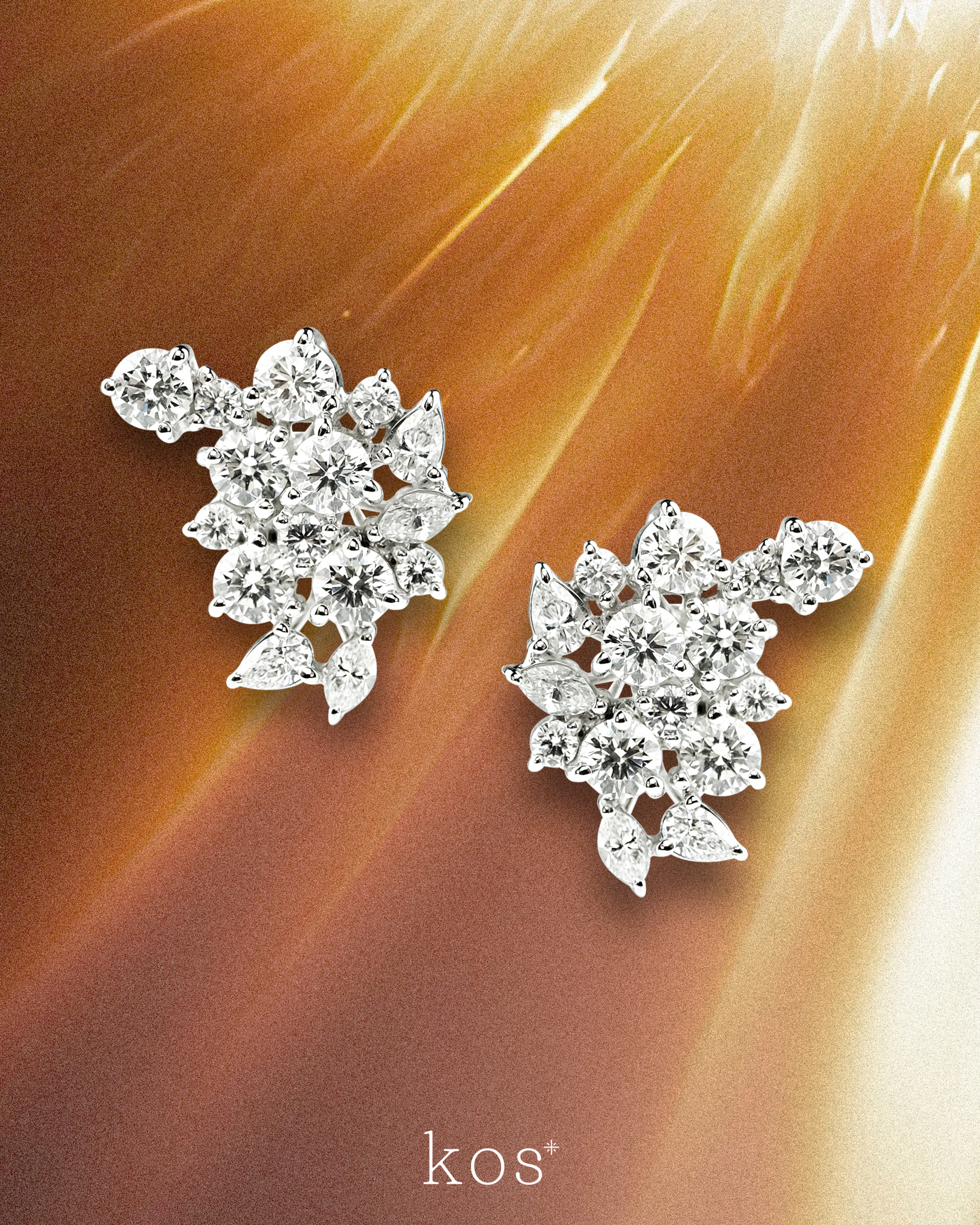 ต่างหูเพชร Mixed Shape Cluster Earrings