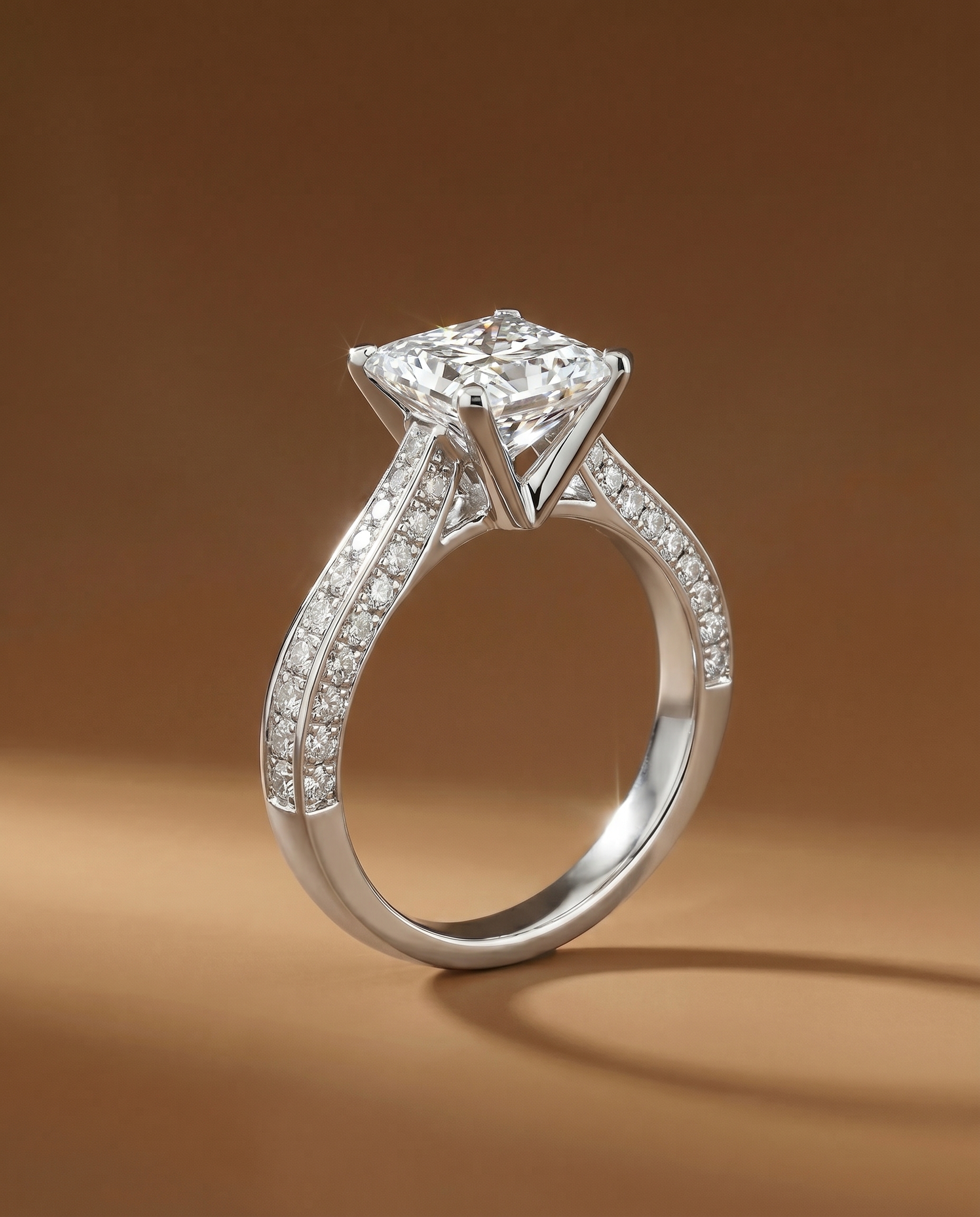แหวนเพชรแท้ทรงสี่เหลี่ยม Princess Cut ตัวเรือนทองคำขาวประดับเพชรล้อม