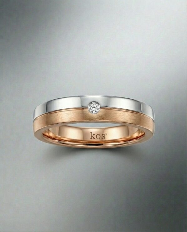 แหวนแต่งงานผู้ชาย ตัวเรือน 2 สี White Gold และ Gold เพชรเม็ดกลางขนาด 0.05 กะรัต