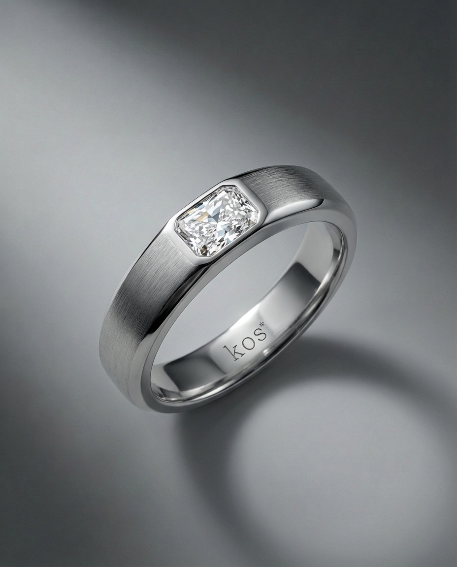 แหวนชายผิวแมตต์-เพชรทรงสี่เหลี่ยม-แบรนด์-kos