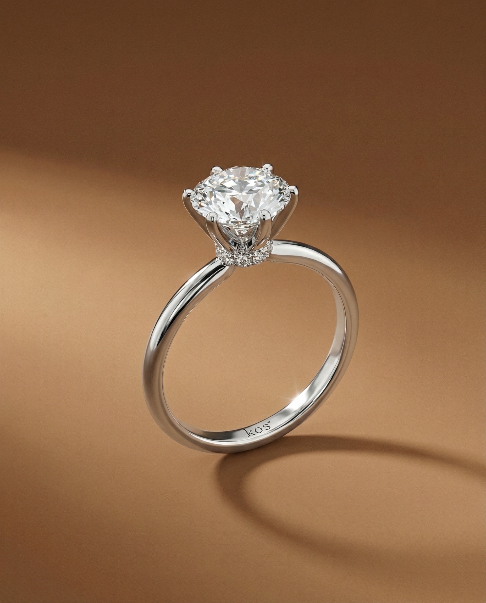 แหวนเพชรแแต่งงาน เพชรกลม 1.5 กะรัต ตัวเรือนก้านเรียบ มี hidden Halo