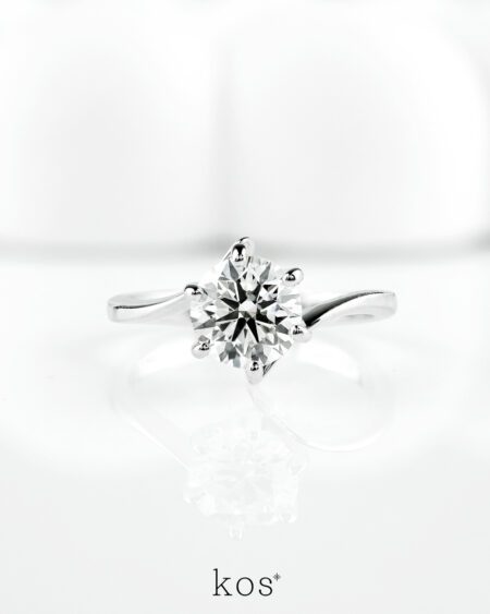 แหวนเพชรแต่งงาน Swirl Round Solitaire บนตัวเรือน White Gold 18K