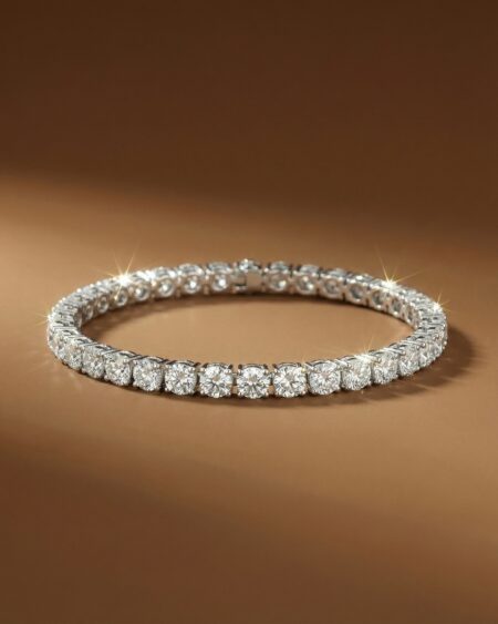 สร้อยข้อมือเพชรแท้ ดีไซน์ Tennis Bracelet ตัวเรือนทองคำขาว