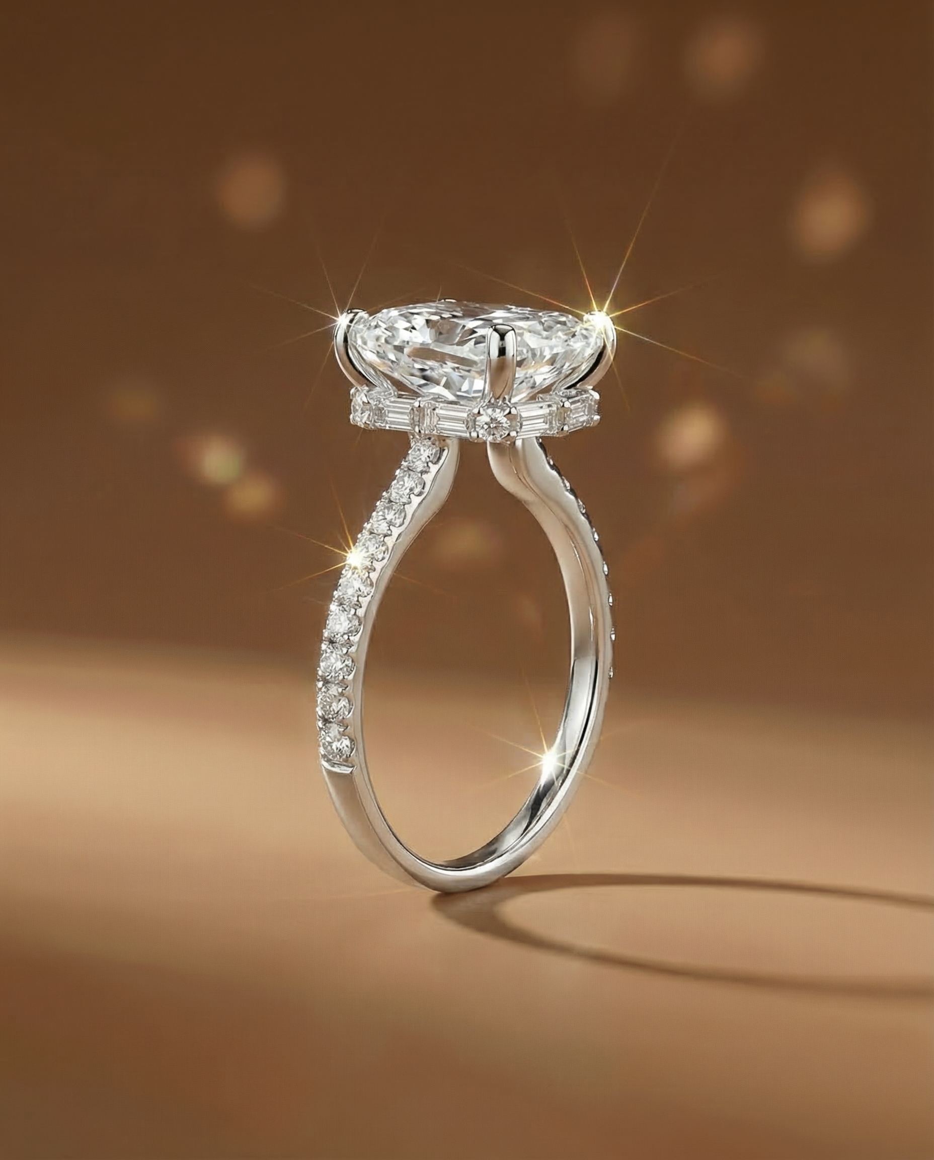 แหวนเพชร Cushion ตัวเรือน Hidden Halo พร้อมเพชรบ่าข้าง