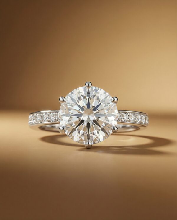 แหวนเพชรกลม มี Hidden Halo และเพชรข้างบนตัวเรือน