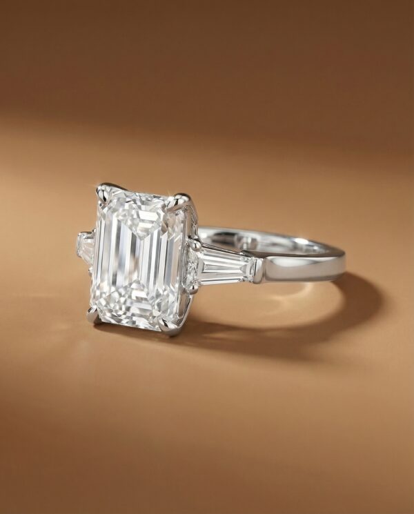 แหวนเพชร-Emerald-Cut-ประดับเพชรข้าง-Baguette