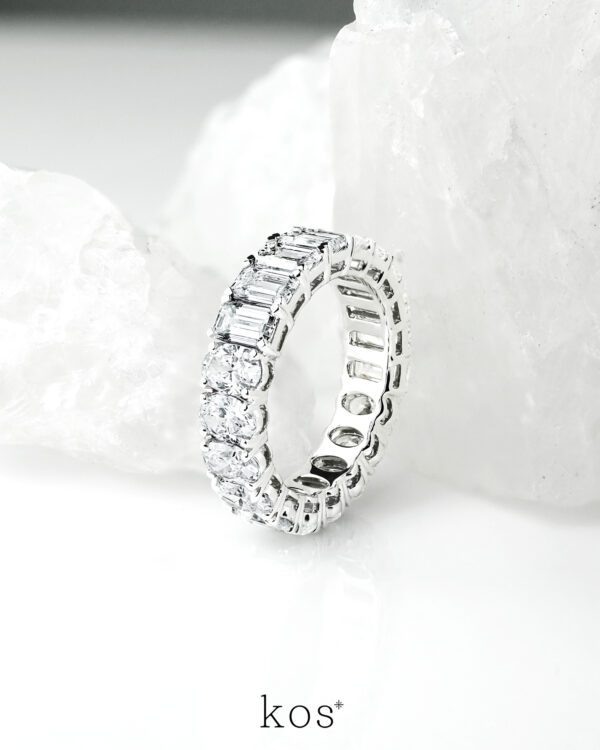 Eternity ring with half “Emerald” and half “Oval” diamond