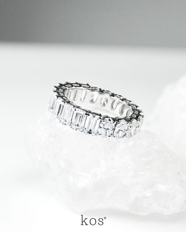 Eternity ring with half “Emerald” and half “Oval” diamond