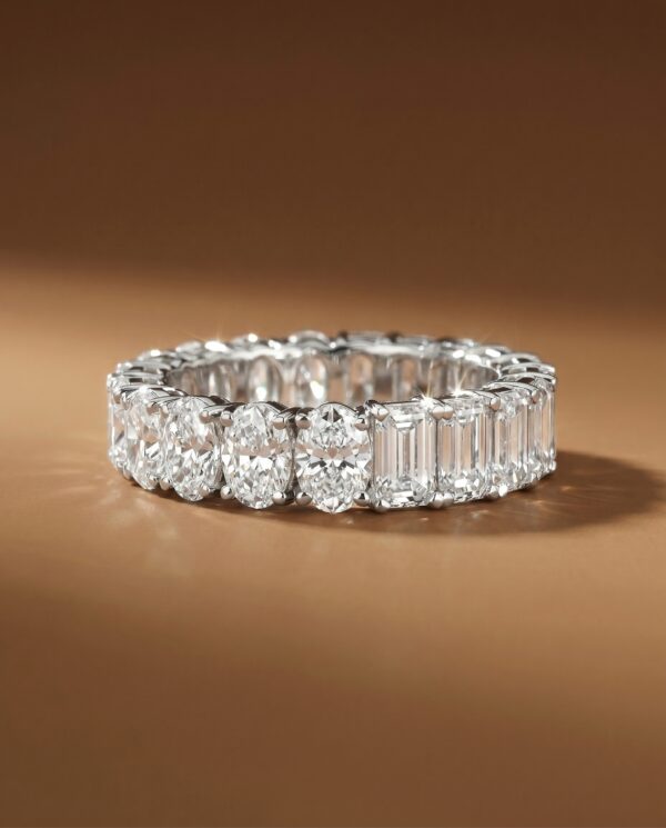 Eternity ring with half “Emerald” and half “Oval” diamond