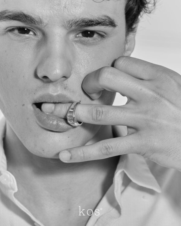 แหวนแต่งงานผู้ชาย Classic Asscher Diamond ตัวเรือน White Gold