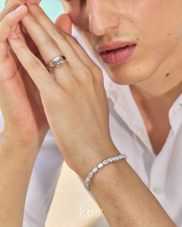 แหวนแต่งงานผู้ชาย Classic Asscher Diamond ตัวเรือน White Gold