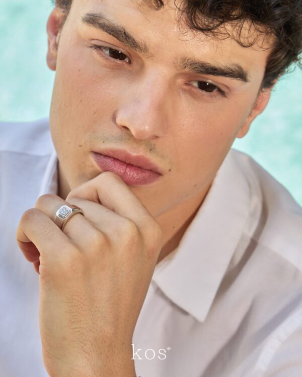 แหวนแต่งงานผู้ชาย Classic Asscher Diamond ตัวเรือน White Gold