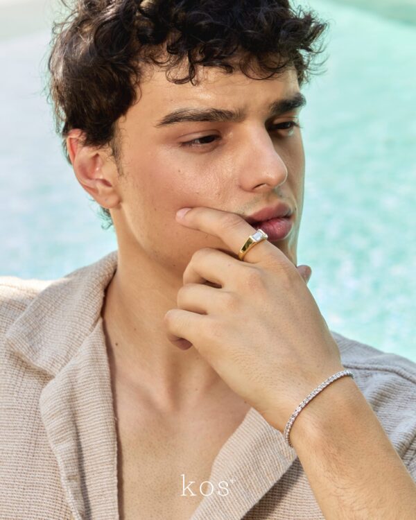 แหวนเพชรชาย Emerald Diamond in Yellow Gold Ring