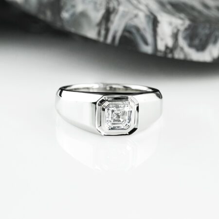 แหวนแต่งงานผู้ชาย Classic Asscher Diamond ตัวเรือน White Gold