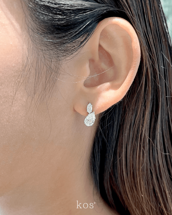 ต่างหูเพชรติดหู เพชร Marquise คู่เพชรหยดน้ำ