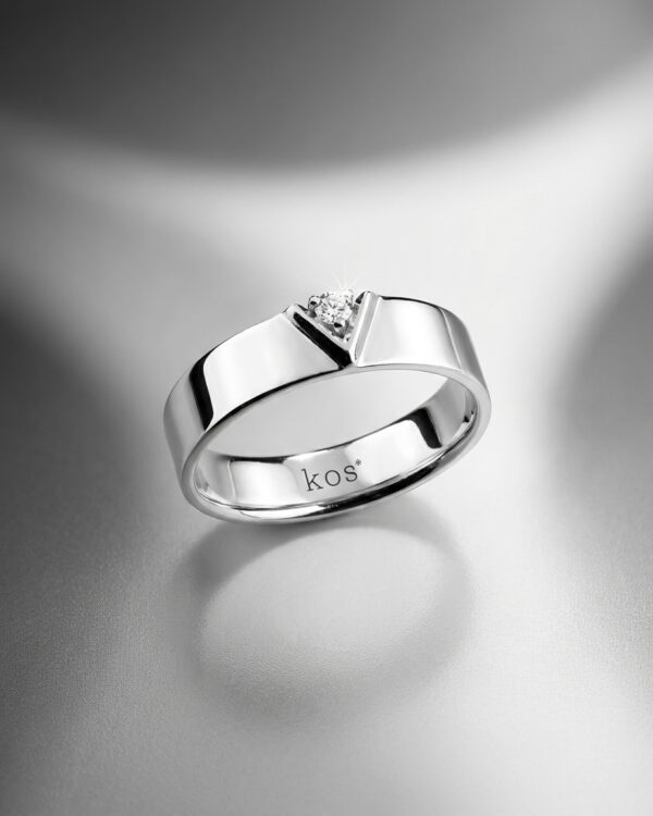 แหวนชาย เพชรกลม ตัวเรือน White Gold แบบเงา