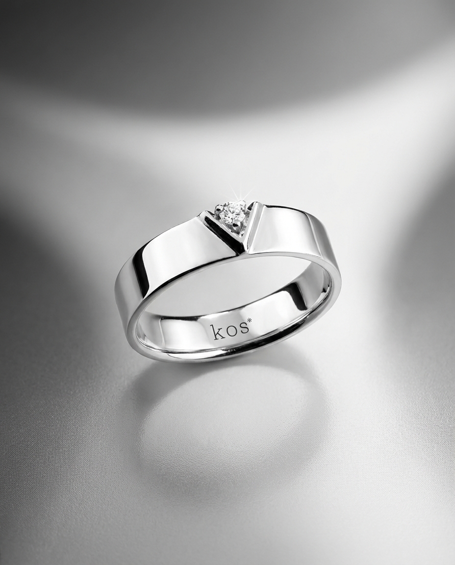 แหวนชาย เพชรกลม ตัวเรือน White Gold แบบเงา