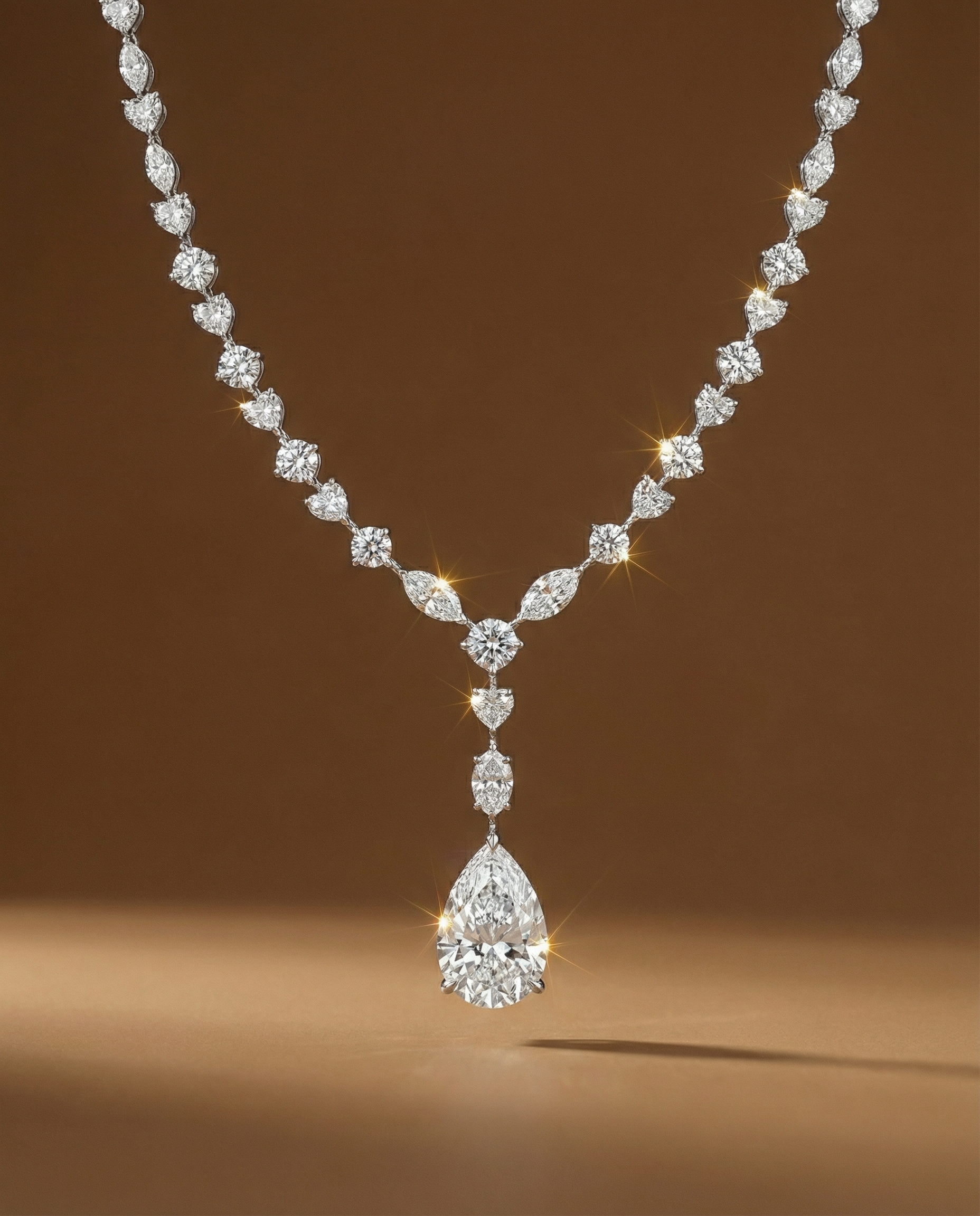 สร้อยคอเพชรสำหรับเจ้าสาว เพชร Mix Shape จี้เพชรหยดน้ำขนาด 8 กะรัต