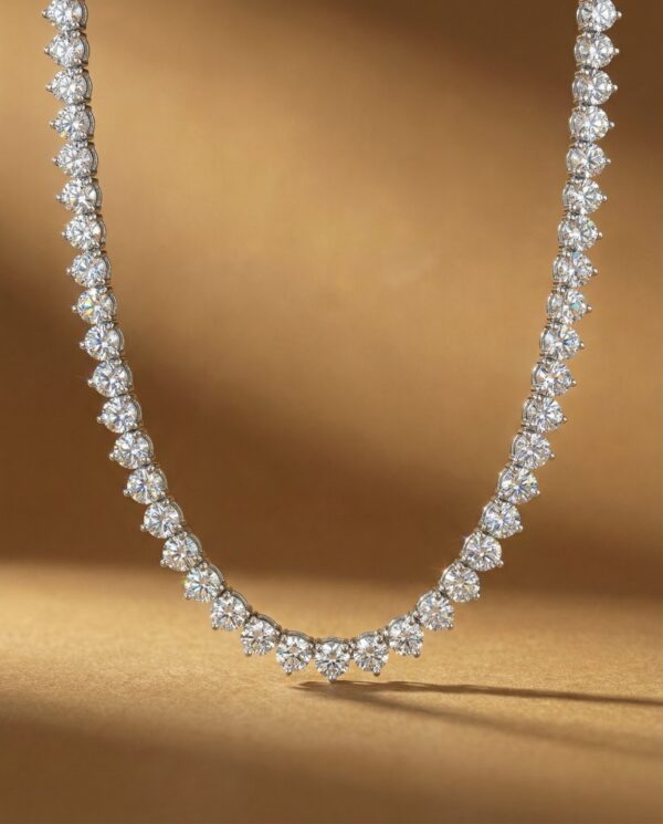 สร้อยคอเพชร Tennis Necklace ดีไซน์ฝังแบบ 3 เตย