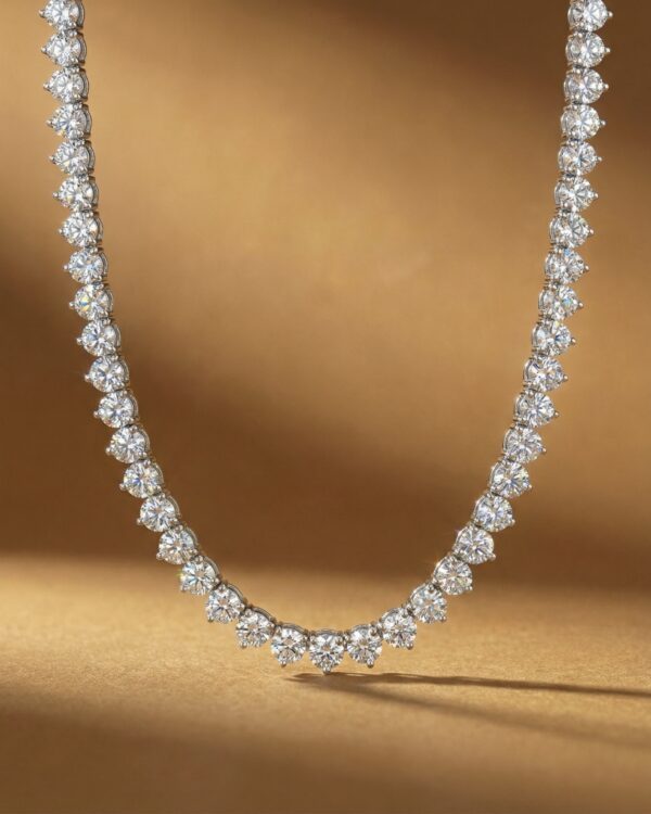 สร้อยคอเพชร Tennis Necklace ดีไซน์ฝังแบบ 3 เตย