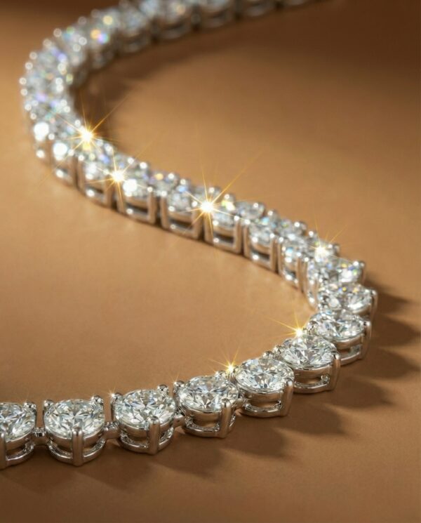 สร้อยคอเพชร Tennis Necklace ดีไซน์ฝังแบบ 3 เตย