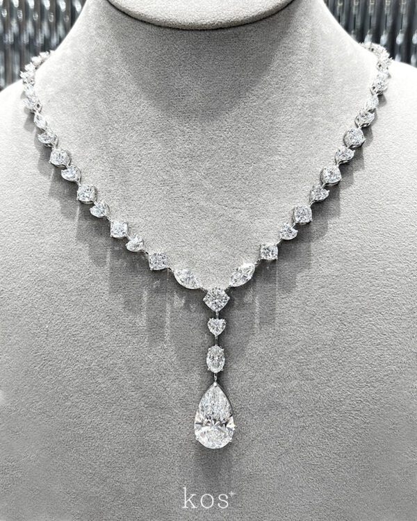 สร้อยเพชรระย้า จี้เพชรหยดน้ำเม็ดใหญ่ 10 กะรัต