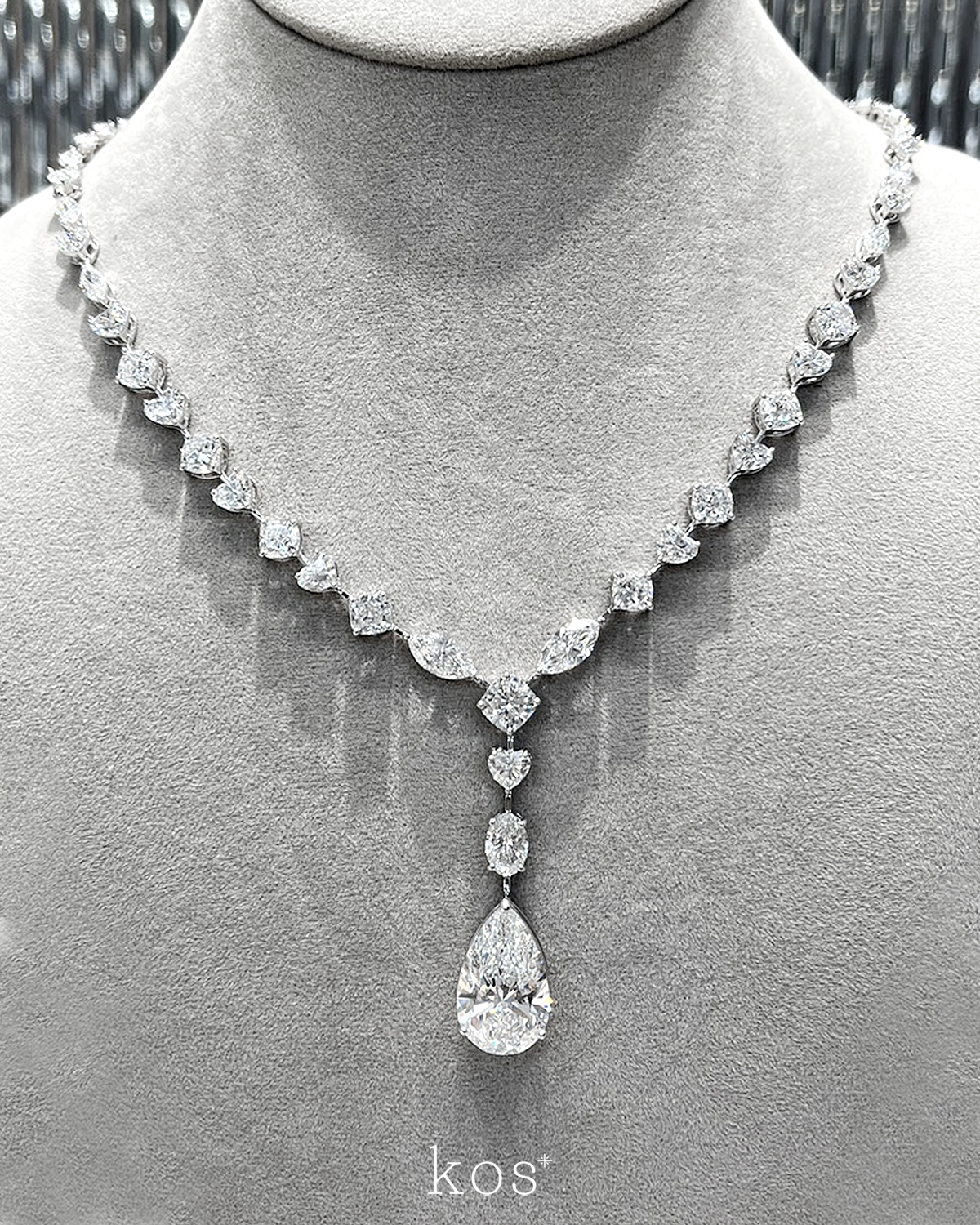 สร้อยเพชรระย้า จี้เพชรหยดน้ำเม็ดใหญ่ 10 กะรัต