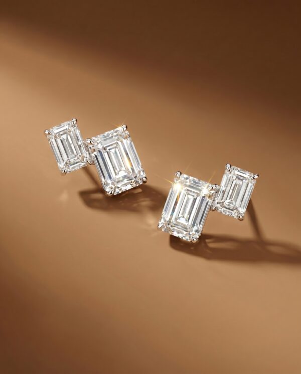 ต่างหู Double Emerald Stud Earrings