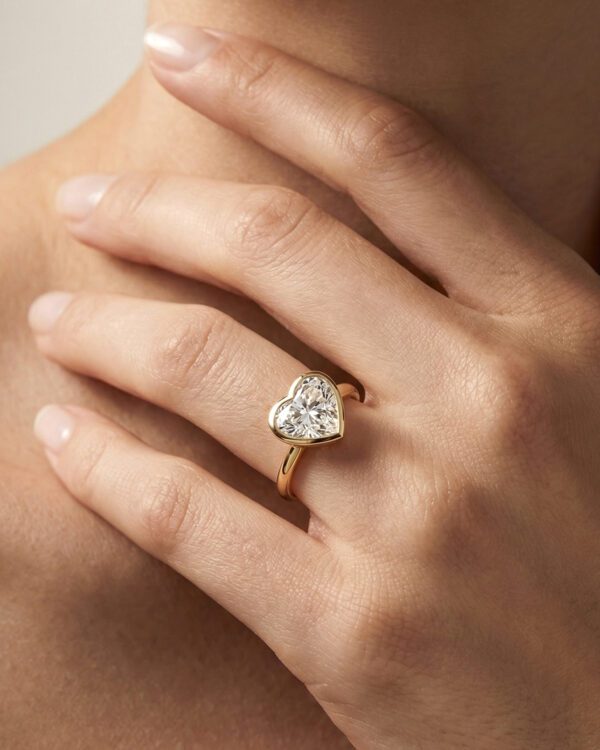 แหวนเพชรหัวใจ ตัวเรือนฝังขอบแบบ Bezel Setting