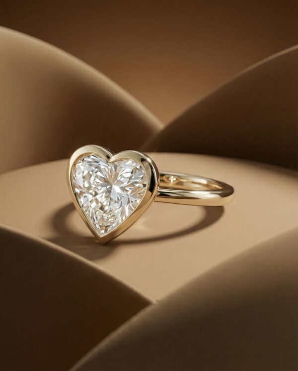 แหวนเพชรหัวใจ ตัวเรือนฝังขอบแบบ Bezel Setting