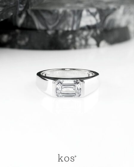 แหวนเพชรผู้ชายดีไซน์ทันสมัย โชว์เพชรทรง Emerald Cut 1.5 กะรัต