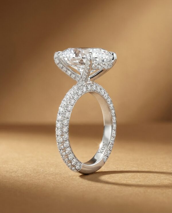 แหวนหมั้นเพชร Oval -ตัวเรือนฝังเพชรระยิบระยับ 3 ด้าน-แบรนด์-kos