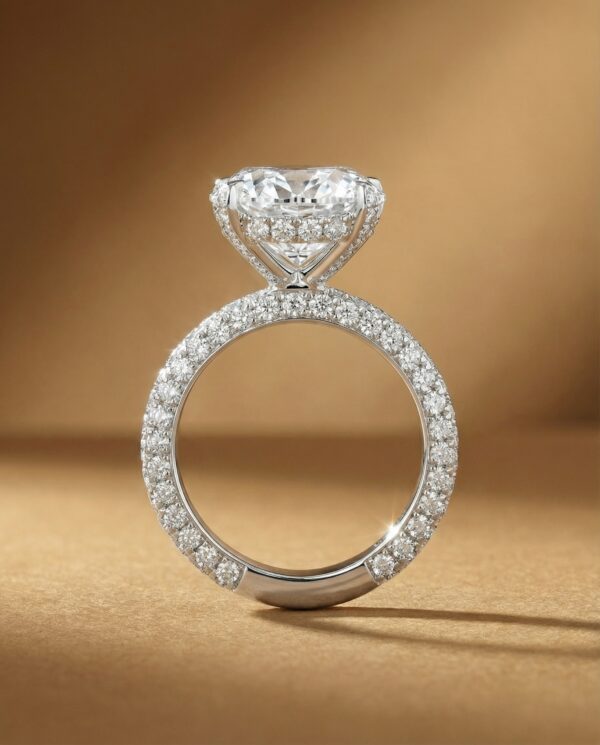 แหวนหมั้นเพชร Oval -ตัวเรือนฝังเพชรระยิบระยับ 3 ด้าน-แบรนด์-kos