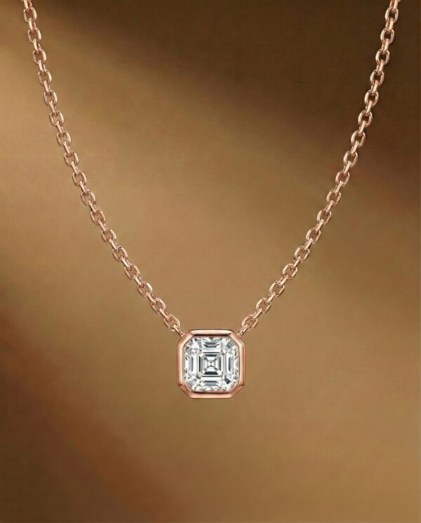 สร้อยคอจี้เพชร asscher ตัวเรือน Pink Gold