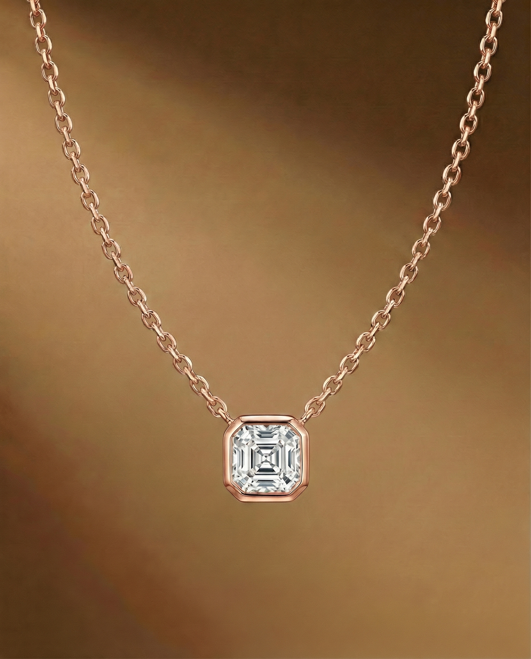 สร้อยคอจี้เพชร asscher ตัวเรือน Pink Gold