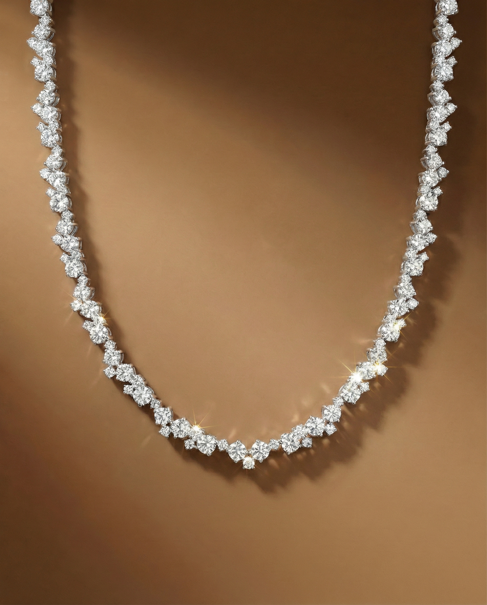 สร้อยคอเพชรจัดเรียงแบบ Cluster กลุ่มดาว ดีไซน์อ่อนช้อย