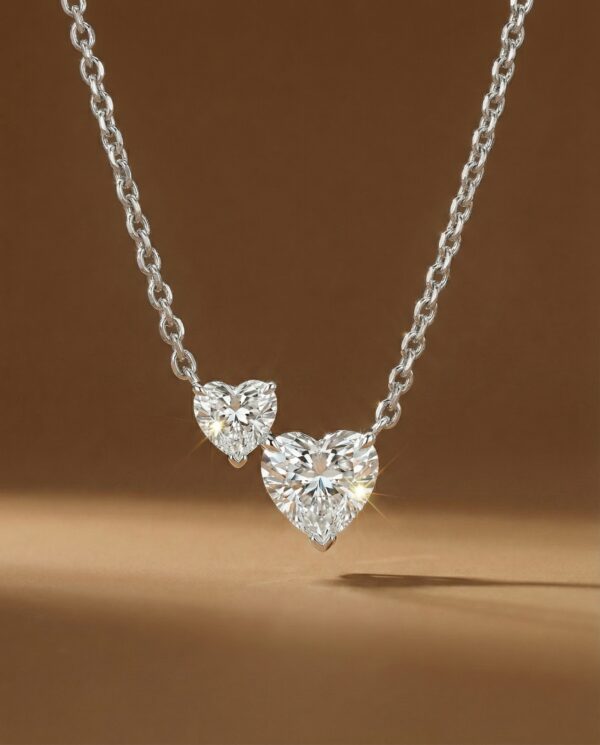 สร้อยเพชรแท้ Heart Cut Cluster Diamond 2 เม็ด ตัวเรือนทองขาว