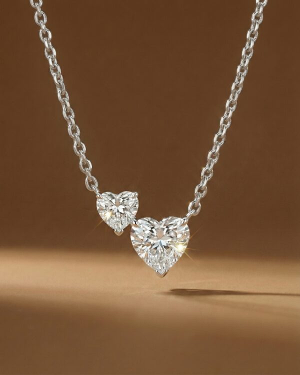 สร้อยเพชรแท้ Heart Cut Cluster Diamond 2 เม็ด ตัวเรือนทองขาว