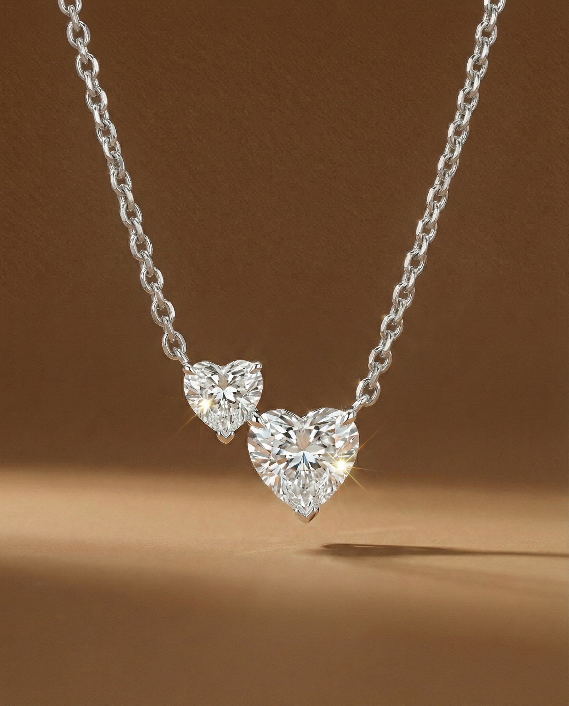 สร้อยเพชรแท้ Heart Cut Cluster Diamond 2 เม็ด ตัวเรือนทองขาว