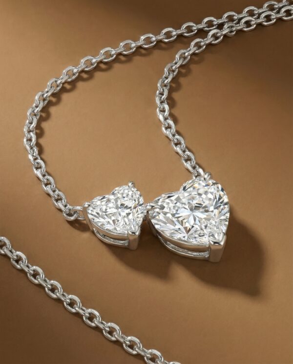 สร้อยเพชรแท้ Heart Cut Cluster Diamond 2 เม็ด ตัวเรือนทองขาว