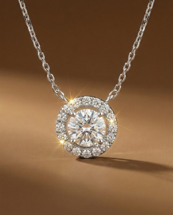สร้อยเพชรแท้ Round Diamond Halo ล้อมเพชร ตัวเรือนทองขาว