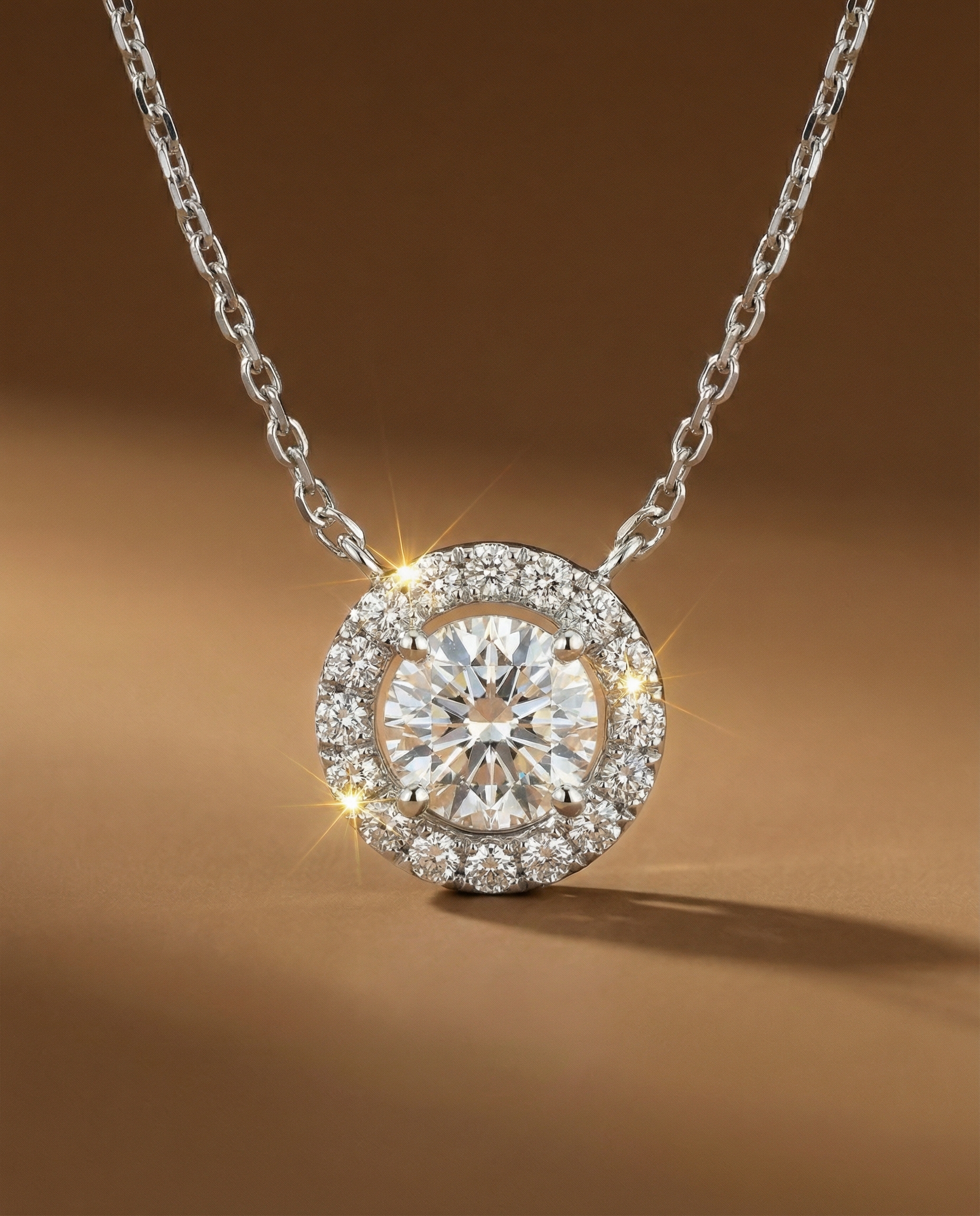 สร้อยเพชรแท้ Round Diamond Halo ล้อมเพชร ตัวเรือนทองขาว