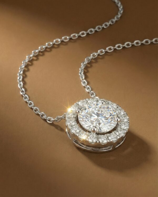 สร้อยเพชรแท้ Round Diamond Halo ล้อมเพชร ตัวเรือนทองขาว